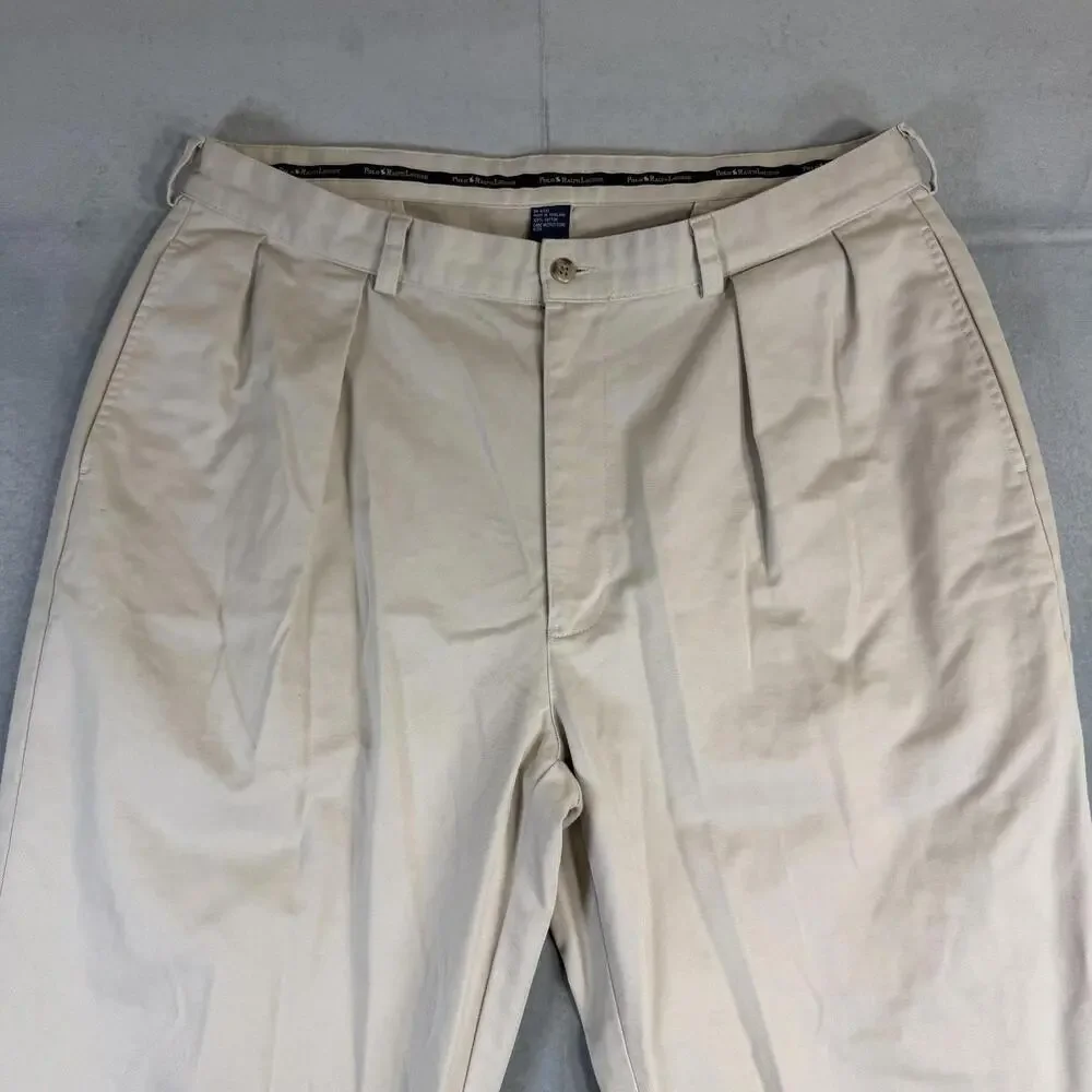 Vintage Polo Ralph Lauren Andrew Pants Mens 38x29 Beige Cream Pleated Chino 90s